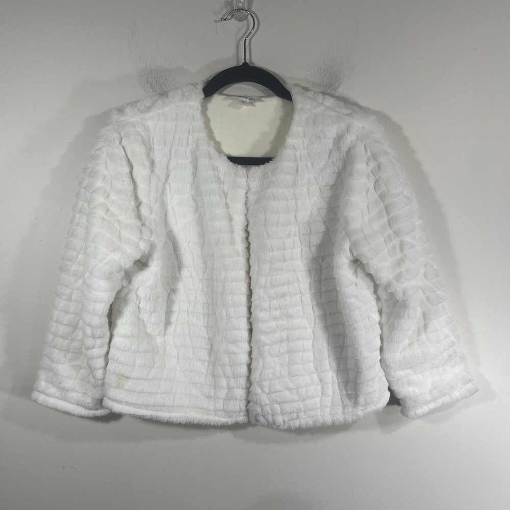 Calvin Klein White Faux Fur Cropped Shrug Cardigan Jacket Women's‎ Small